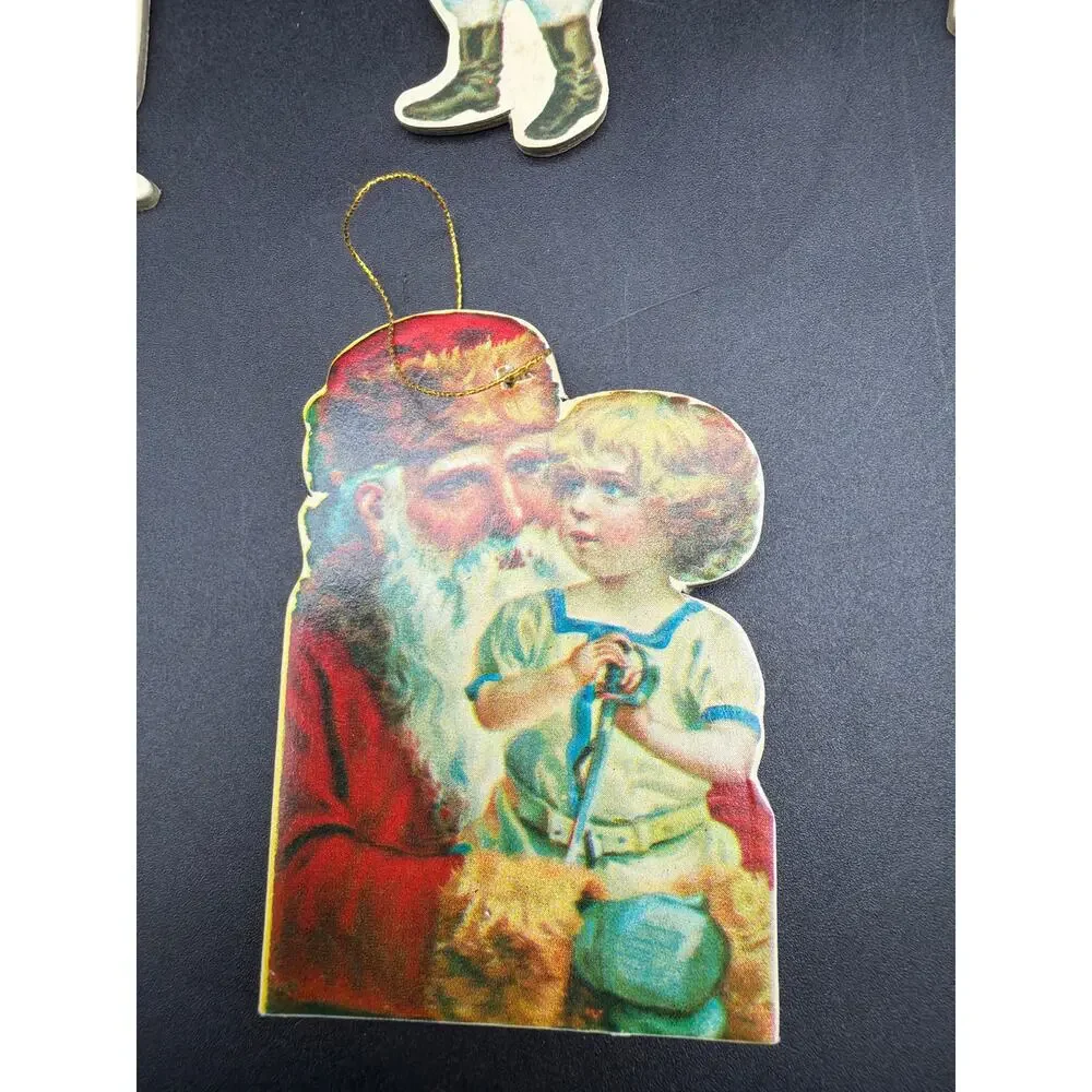 Vintage 1977 Merrimack Victorian Santa Christmas Ornaments Die Cut Set of 7